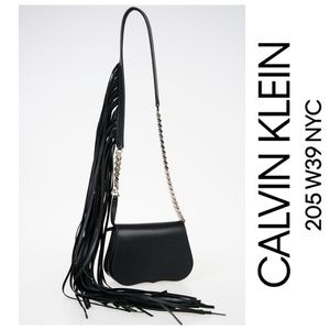 Calvin Klein Black Fringe Leather Crossbody Bag